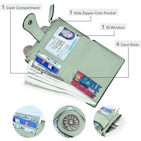 Card Holder Wallets with Zipper Mint Green - Picture 2 of 6